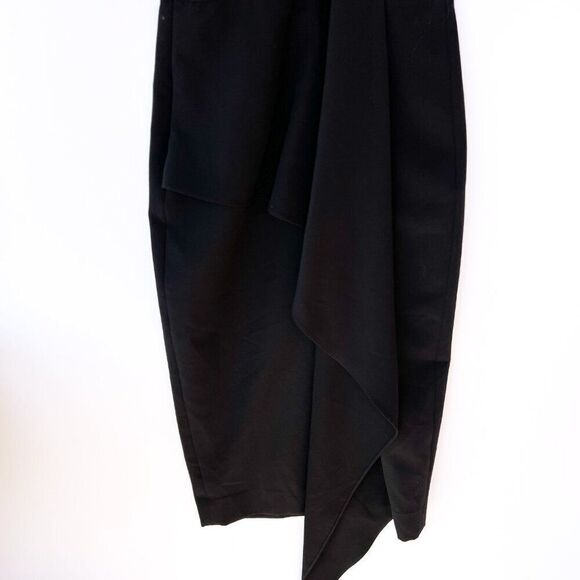 Milly Black High Neck Speghetti Strap Midi Asymmetrical Ruffle Black Dress 6 - Picture 4 of 7